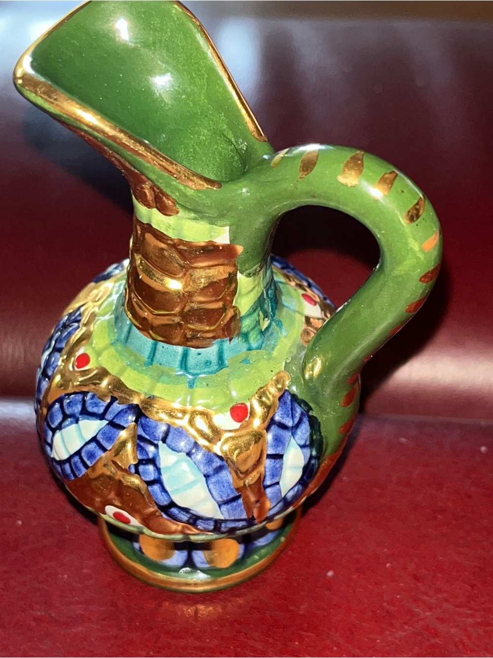 Lavorato Amano in Ora Zecchino Handpainted  w/Gold. Mini Vase. Mosaic pattern 4”
